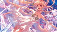 Flowers wings dress Ribbons happy blondes long hair anime girls 