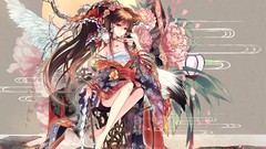 Flowers wings dress skulls multicolor barefoot anime girls 