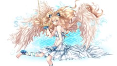 Flowers wings feathers dress blondes microphones long hair 