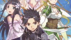 Flowers wings Swords chains blush long hair anime girls green 