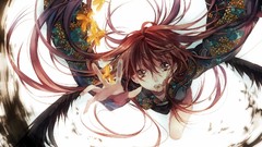 Flowers wings teeth Anime flying kimono long hair anime girls 