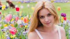 Flowers woman Actress romania blondes smiling girls in nature 