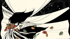 Flowers woman Anime Japanese kimono long hair anime girls black 