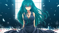 Flowers woman Anime red eyes long hair anime girls 