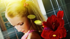 Flowers woman bathroom faces blondes long hair models portraits 