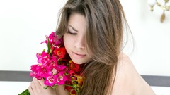 Flowers woman brunettes Femjoy magazine Elina S