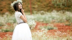 Flowers woman dress emotions blondes asians