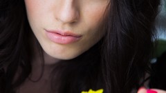 Flowers woman faces blue eyes Zsanett Tormay