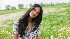Flowers woman fields outdoors brunettes models ukrainian 