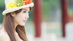 Flowers woman hats asians long hair models vietnamese Linh Napie