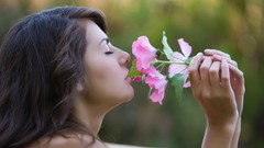 Flowers woman outdoors brunettes nude Met-Art magazine Astrud A