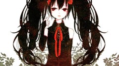 Flowers woman roses red eyes monochrome long hair hatsune miku 