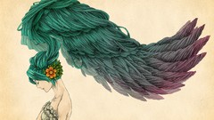 Flowers woman wings feathers Profile long hair anime girls 