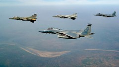 Fly Aircraft together Alaska two base military air force Eagles 