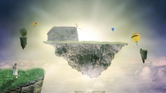 Fly ice woman children wings Earth Ireland houses SpeedART