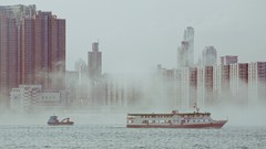 Fog Boats buildings cities rivers cityscapes hk5