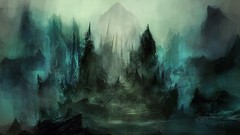 Fog dark paths mist tombs fantasy art stairways