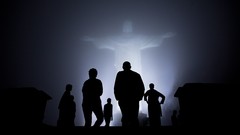 Fog lights statues silhouettes Brazil christ the redeemer 