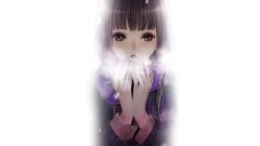 Fog snow cold scarfs long hair anime girls brown eyes brunettes 