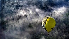 Fog sunlight forests aerial view skyscapes hot air balloons