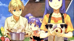 Food Anime blondes blue hair anime girls purple hair purple 