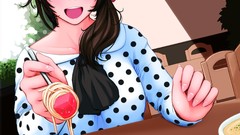 Food Anime dress anime girls brown eyes indoors forks Dutch 