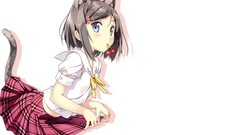 Food Anime skirts blush blue eyes school uniforms short hair 