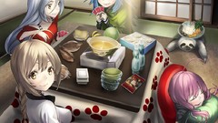 Food Anime sleeping white hair blue hair pink hair long hair 