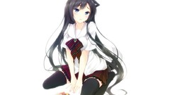 Food Anime stockings blush long hair anime girls blue eyes 