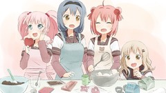 Food Anime white background blondes blue hair pink hair long 