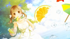 Food brown eyes short hair twintails summer dress Ahira Yuzu