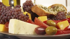 Food cheese bread grapes olives