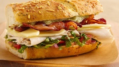 Food cheese sandwich salad bacon