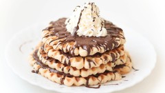 Food chocolate ice cream cake widescreen waffles