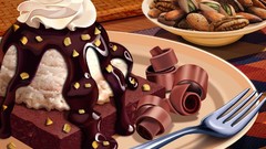 Food chocolate ice cream nuts cakes walnuts forks pistachios 