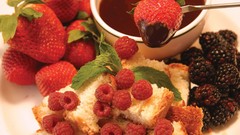 Food chocolate strawberries fruits raspberries fondue