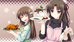 Food Christmas anime girls