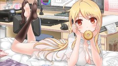 Food Computers socks red eyes Calendar blondes eating long hair 