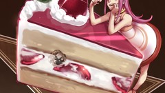 Food dress strawberries cakes eureka seven purple hair purple 