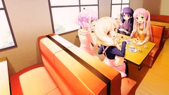Food drinks pink hair anime girls kasumi purple hair cafe 