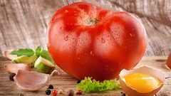 Food eggs vegetables tomatoes water drops lettuce