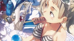 Food glasses anime girls bare shoulders cleavage bikini Bunbun