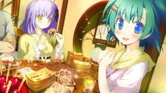 Food kimono blush anime girls blue eyes short hair tsukasa 