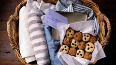 Food linen cookies boxes fruits