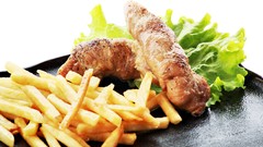 Food meat french fries lettuce