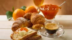 Food oranges fruits croissants sandwiches