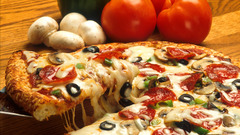 Food pizza mushrooms tomatoes