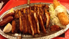 Food plates shrimp Japanese food cabbages tempura