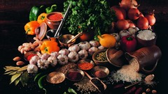 Food seeds vegetables Herbs nuts spices garlic peppers