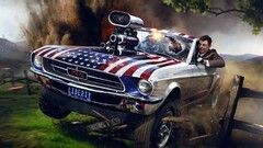 Ford mustang gun explosion hills USA humor Car stars and stripes